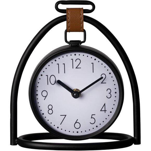 8 in Table Clock Contemporary Decor Black Metal Tabletop - Picture 2 of 5